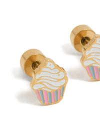 Kids Gold Plated Surgical Steel Enamel Cupcake Flat Back Studs - link has visual effect only