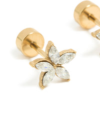 Kids Gold Plated Surgical Steel Cubic Zirconia Flower Flat Back Studs - link has visual effect only