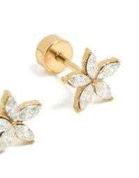 Kids Gold Plated Surgical Steel Cubic Zirconia Flower Flat Back Studs - link has visual effect only