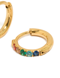 Kids Gold Plated Surgical Steel Rainbow Coloured Cubic Zirconia Sleeper Earrings - link has visual effect only