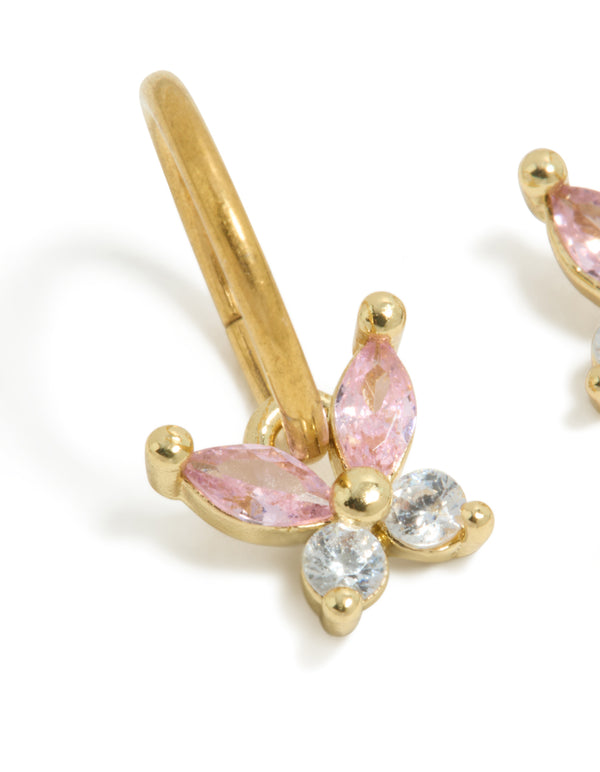 Kids Gold Plated Surgical Steel Cubic Zirconia Butterfly Sleeper  Earrings