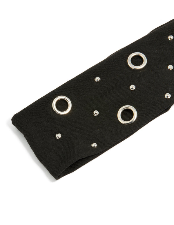 Black Eyelet Wide Stretch Fabric Headband