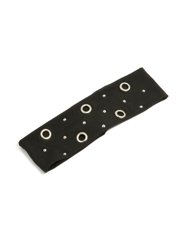 Black Eyelet Wide Stretch Fabric Headband