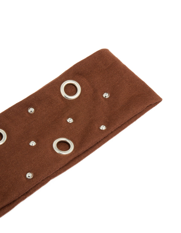 Brown Eyelet Wide Stretch Fabric Headband