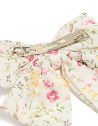 Pink & Yellow Printed Flowers Fabric Bow Clip - link has visual effect only