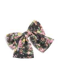 Black Printed Flowers Large Bow Clip - link has visual effect only
