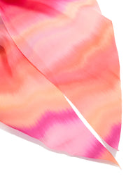 Beautifully crafted statement scarf scrunchie with tie-dye pattern in hot pink, coral, and peachpuff hues side view - link has visual effect only