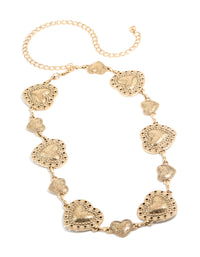 Crafted with embellished waisted heart design in statement antique gold western belt front view - link has visual effect only