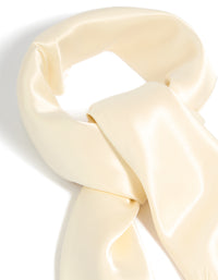 Crafted from solid cream satin long scarf with lace edge side view - link has visual effect only