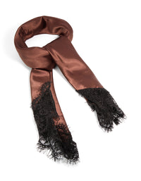 Chocolate Brown Black Lace Edge Long Scarf - link has visual effect only