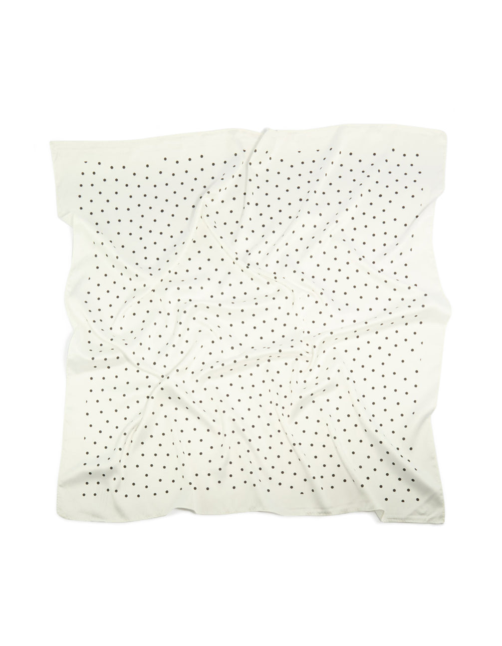 Featuring a polkadot fabric scarf in white and black side view