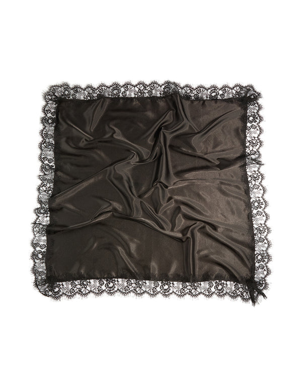 Black Fabric Lace Edged Long Scarf