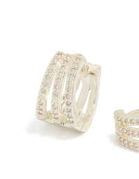 Silver Plated Cubic Zirconia Trio Layered Huggie Earrings - link has visual effect only