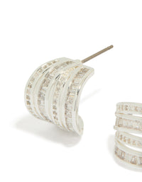 Silver Plated Cubic Zirconia 4 Layered Huggie Earrings - link has visual effect only