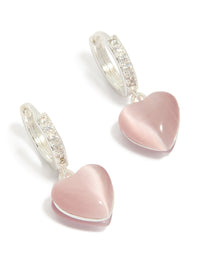 Silver Plated Pave Cubic Zirconia Heart Drop Huggie Earrings - link has visual effect only