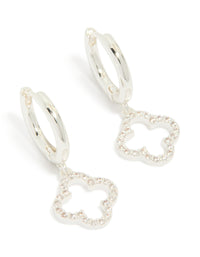Silver Plated Cubic Zirconia Flower Huggie Drop Earrings - link has visual effect only
