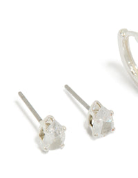 Silver Plated Cubic Zirconia Hoop & Stud Earrings 2-Pack - link has visual effect only