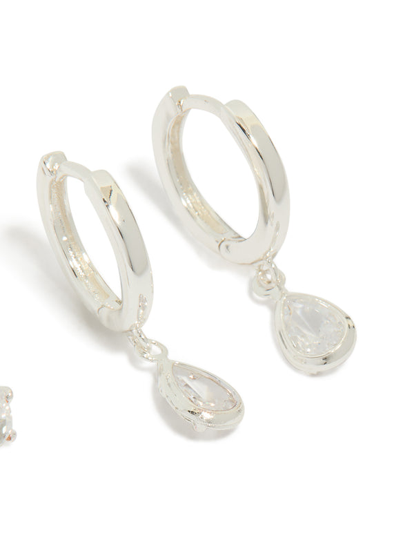 Silver Plated Cubic Zirconia Hoop & Stud Earrings 2-Pack