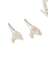 Silver Plated Cubic Zirconia Leaf Studs & Baguette Huggie Earrings 2-Pack - link has visual effect only