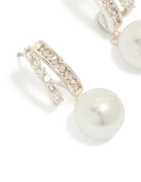 Silver Plated Cubic Zirconia Illusion Pearl Drop Earrings - link has visual effect only