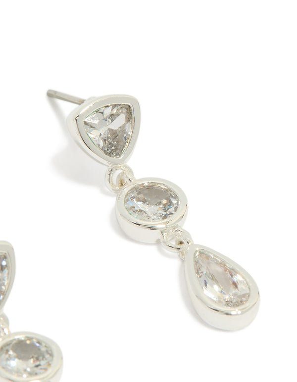 Silver Plated Cubic Zirconia Organic Circles Triple Drop Earrings