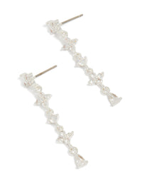 Beautifully crafted statement drop earrings featuring floral cubic zirconia design in silver plated metal front view - link has visual effect only