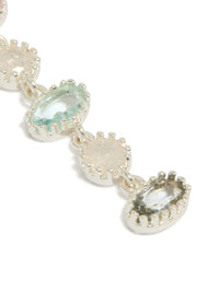 Silver Plated Pink & Blue Cubic Zirconia Oval & Round Stone Drop Earrings - link has visual effect only