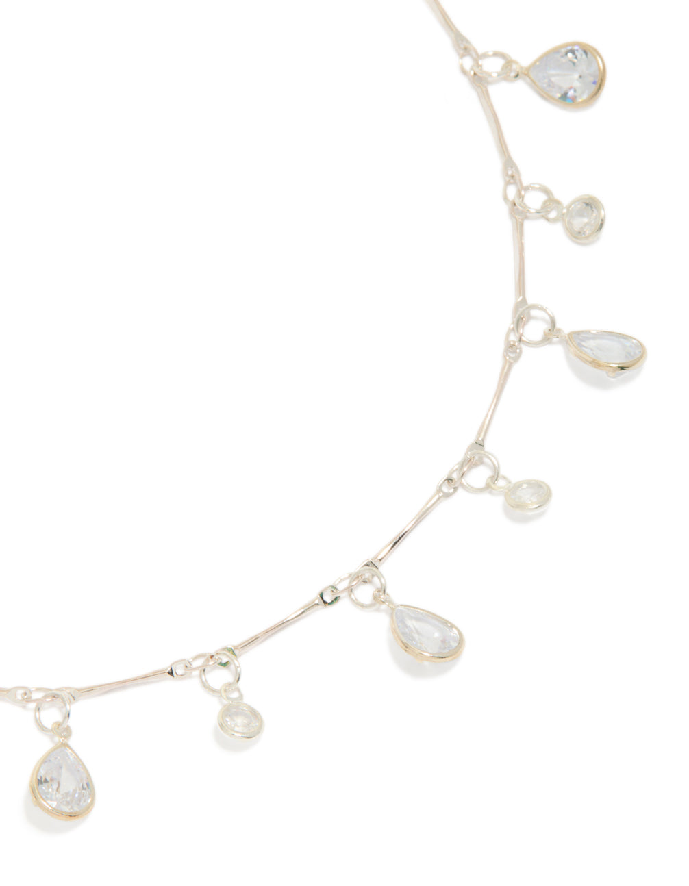 Silver Plated Cubic Zirconia Teardrop Charms Necklace