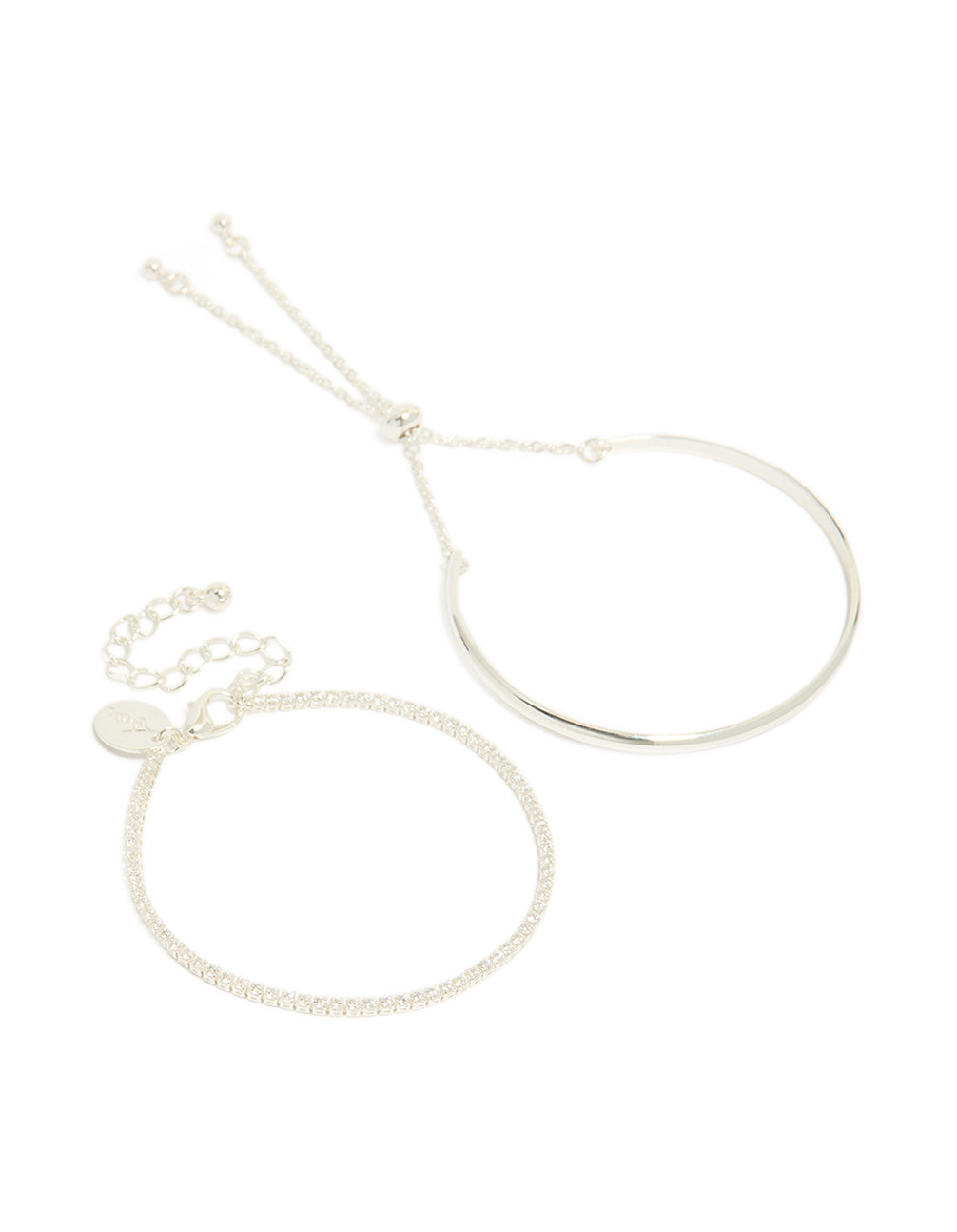 Silver Plated Cubic Zirconia Tennis & Cuff Toggle Bracelets 2-Pack