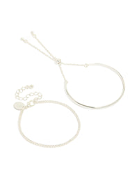 Silver Plated Cubic Zirconia Tennis & Cuff Toggle Bracelets 2-Pack - link has visual effect only