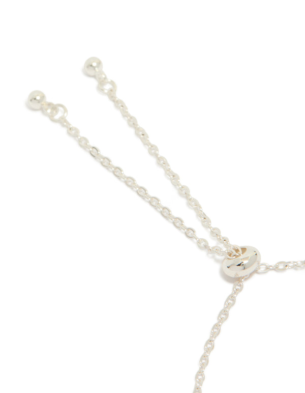 Silver Plated Oval Cubic Zirconia Charms Oval Toggle  Bracelet
