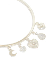 Silver Plated Moon & Heart Charm Toggle Bangle - link has visual effect only
