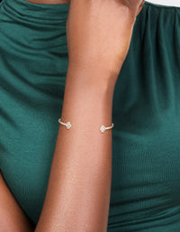 Silver Plated Cubic Zirconia Flower Wrist Cuff - link has visual effect only