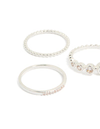 Featuring silver plated cubic zirconia bezel rings 5-pack close up view - link has visual effect only
