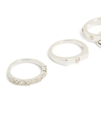 Silver Plated Diamante Inlay & Band Rings 4-Pack - link has visual effect only