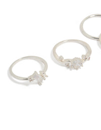 Silver Plated Cubic Zirconia Marquise Leaf Rings 4-Pack - link has visual effect only