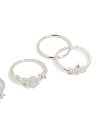 Silver Plated Cubic Zirconia Marquise Leaf Rings 4-Pack - link has visual effect only