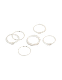 Silver Plated Diamante & Twisted Rings 6-Pack - link has visual effect only
