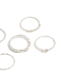 Silver Plated Diamante & Twisted Rings 6-Pack - link has visual effect only
