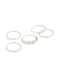 Silver Plated Cubic Zirconia Bezel Rings 5-Pack - link has visual effect only