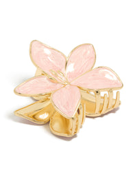 Gold Light Pink Enamel Frangipani Claw Clip - link has visual effect only