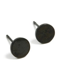 Waterproof Black Coated Metal  Stainless Steel Disc Stud Earrings 6 MM - link has visual effect only