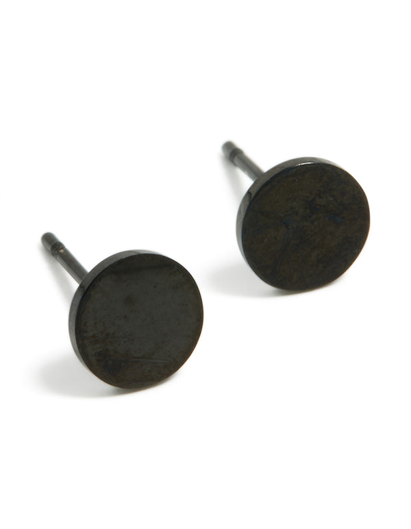 Waterproof Black Coated Metal  Stainless Steel Disc Stud Earrings 6 MM