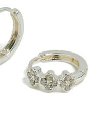 Waterproof Stainless Steel Cubic Zirconia Triple Flower Huggie Earrings - link has visual effect only