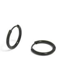 Featuring chunky stainless steel huggie hoop clicker earrings in black, crafted from waterproof materials front view - link has visual effect only