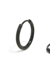 This pair showcases chunky stainless steel huggie hoop clicker earrings in black, crafted from waterproof materials close up view - link has visual effect only