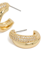 Gold Plated Cubic Zirconia Pavé & Plain Layered  Hoop Earrings - link has visual effect only