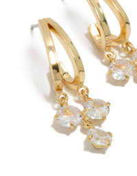 Gold Plated Cubic Zirconia Double Drop Hoop Earrings - link has visual effect only