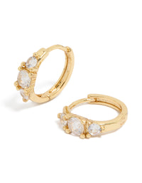 Gold Plated Mixed Sized Cubic Zirconia Mini Huggie Earrings - link has visual effect only