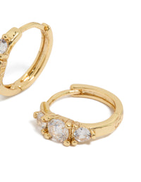 Gold Plated Mixed Sized Cubic Zirconia Mini Huggie Earrings - link has visual effect only